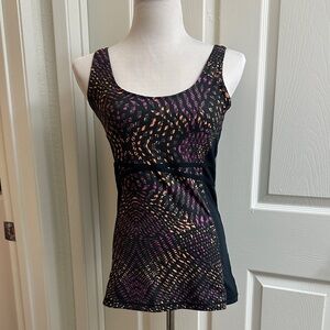 Fabletics Black and Purple Patterned Tank Top